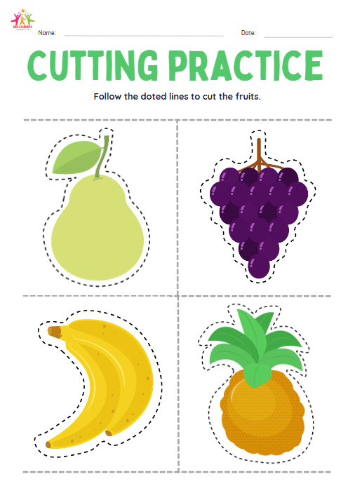 Cutting practice for kids fruits